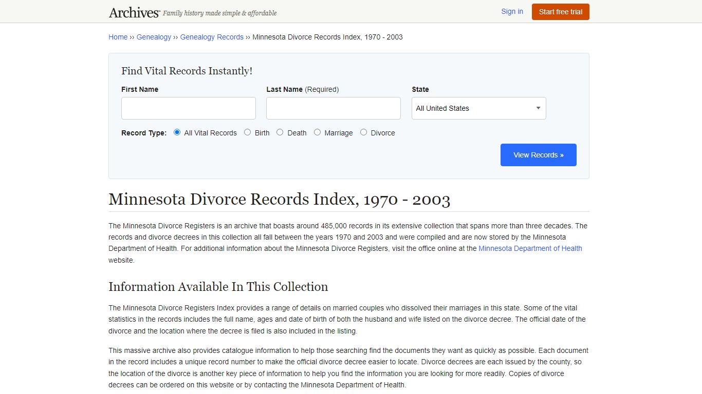 Minnesota Divorce Records | Search Collections & Indexes - Archives.com